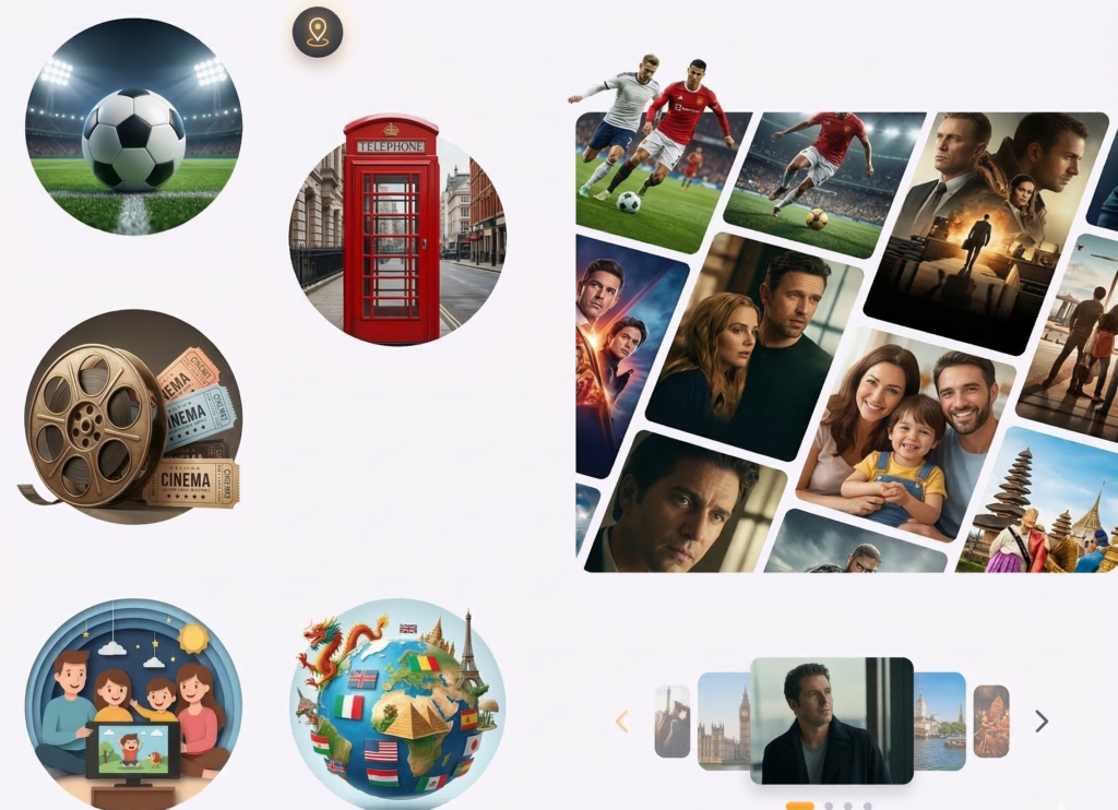 Sky Glass IPTV entertainment platform streaming sports, movies, and TV series for UK viewers on smart devices.